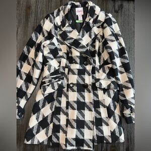 Vintage 90's Candies Checkered Peacoat. Black & White Houndstooth |XL|
